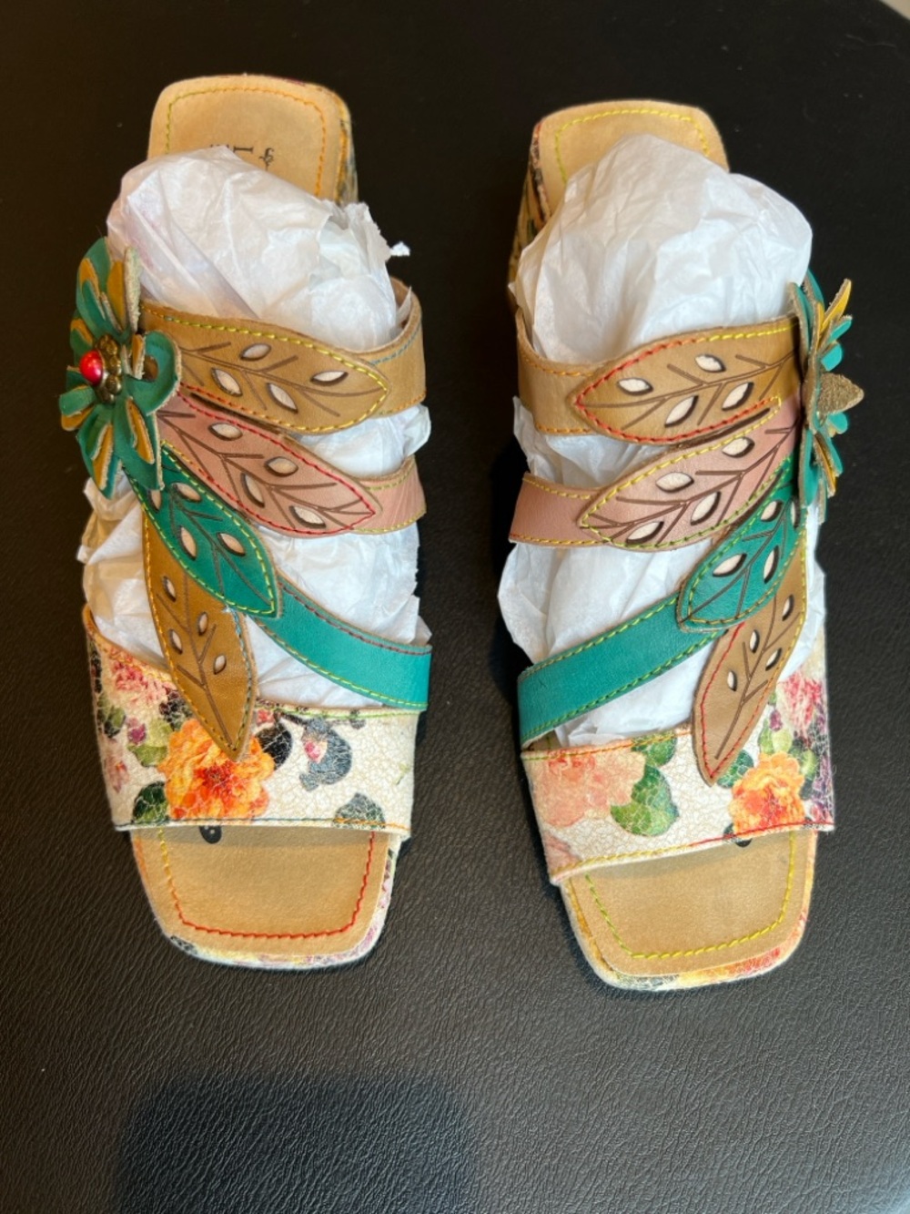Spring Step L’Artiste Floral Multi-Color Leather Slide Sandals